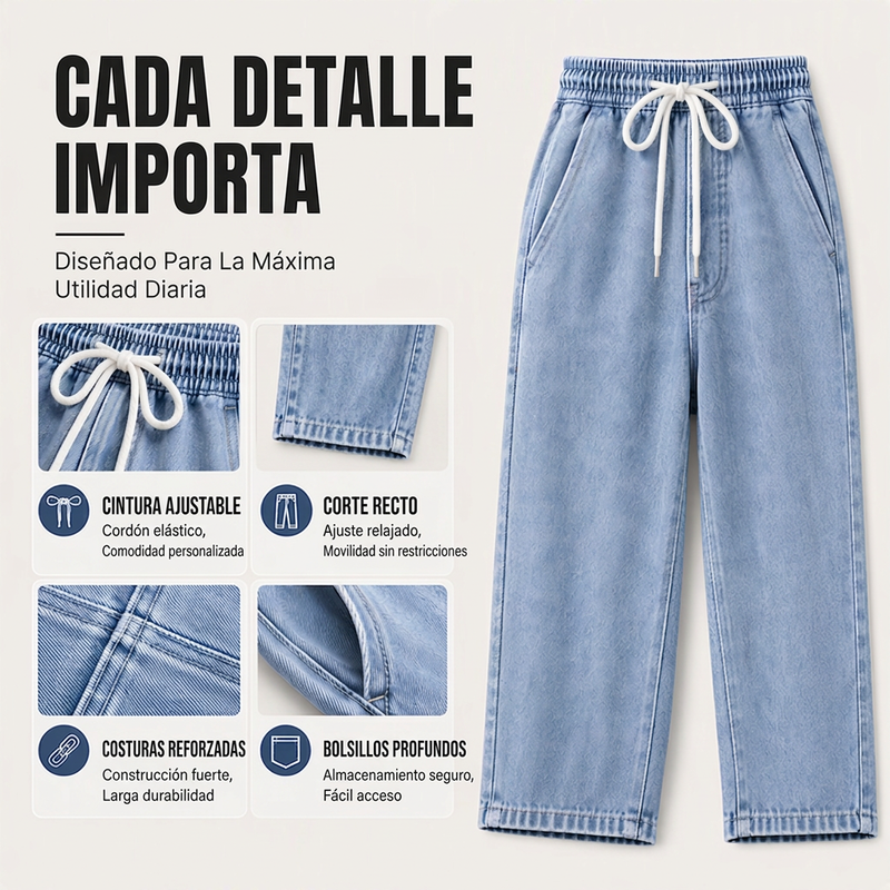 Jeans Holgados de Pierna Recta para Hombre con Cintura Elástica