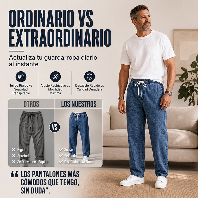 Jeans Holgados de Pierna Recta para Hombre con Cintura Elástica