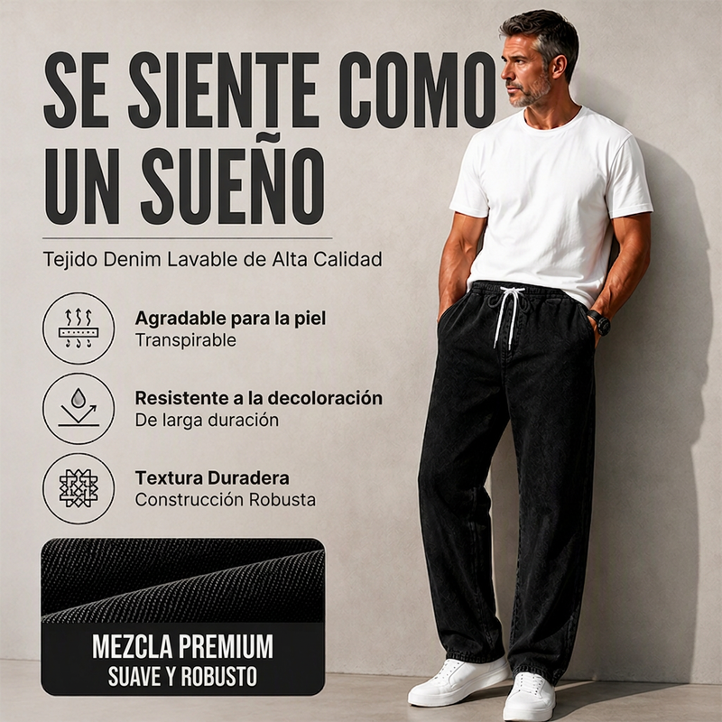 Jeans Holgados de Pierna Recta para Hombre con Cintura Elástica