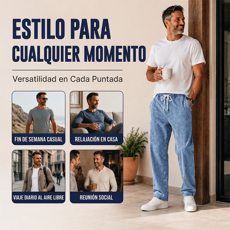 Jeans Holgados de Pierna Recta para Hombre con Cintura Elástica