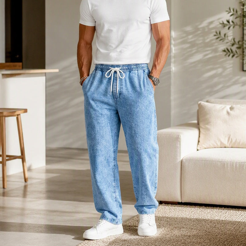 Jeans Holgados de Pierna Recta para Hombre con Cintura Elástica