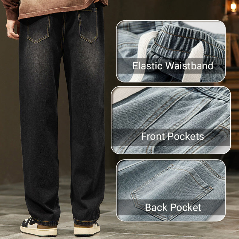 Jeans Holgados de Pierna Recta para Hombre con Cordón