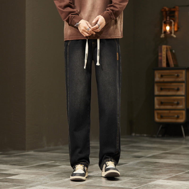 Jeans Holgados de Pierna Recta para Hombre con Cordón