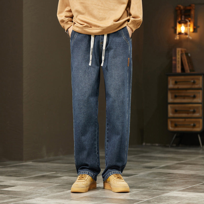 Jeans Holgados de Pierna Recta para Hombre con Cordón