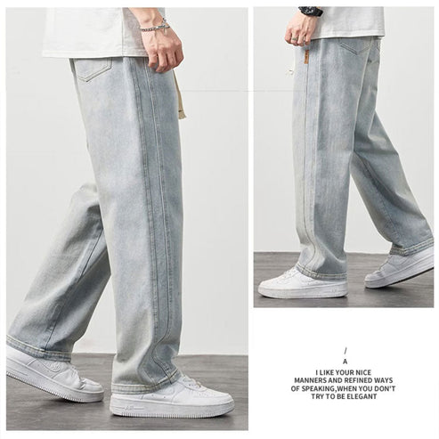 Jeans Holgados de Pierna Recta para Hombre con Cordón
