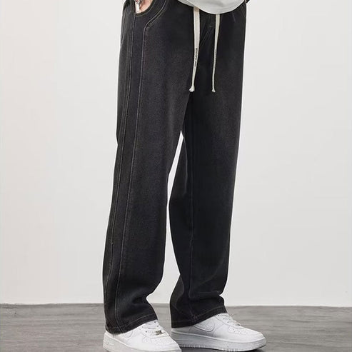 Jeans Holgados de Pierna Recta para Hombre con Cordón