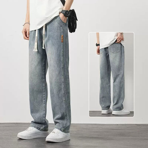 Jeans Holgados de Pierna Recta para Hombre con Cordón