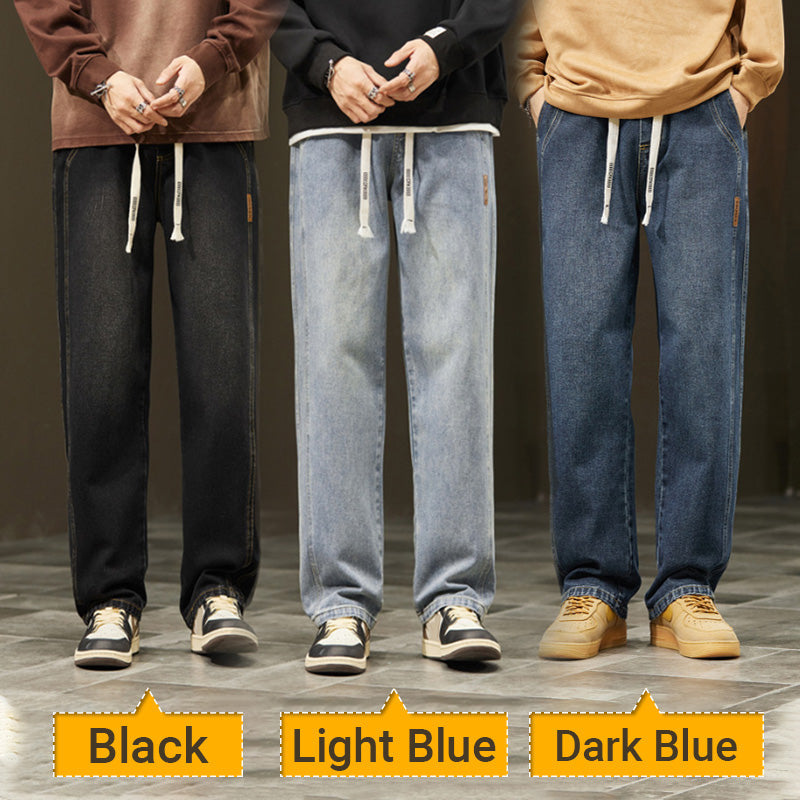 Jeans Holgados de Pierna Recta para Hombre con Cordón