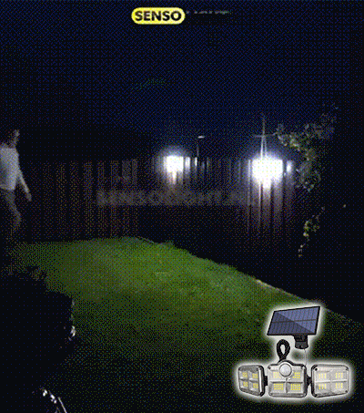 Lámpara Solar LED de 3 Cabezas con Sensor de Movimiento