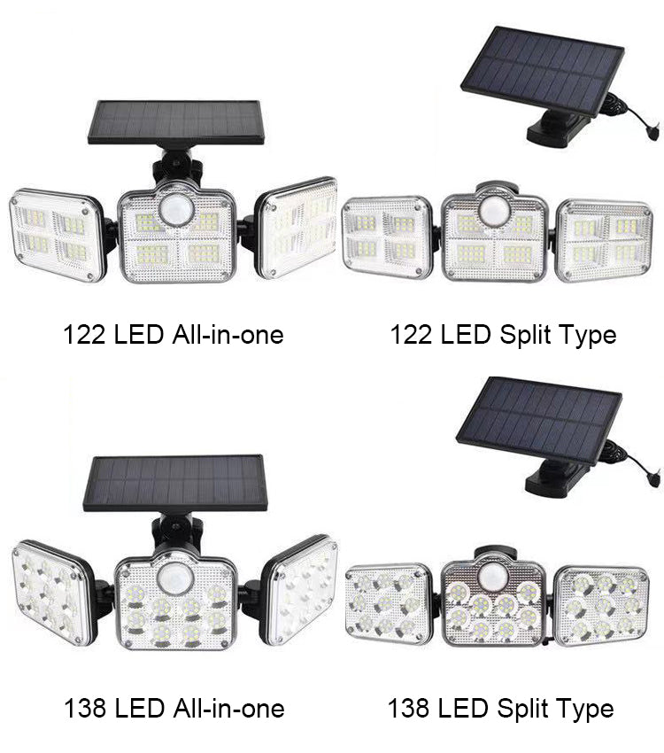 Lámpara Solar LED de 3 Cabezas con Sensor de Movimiento