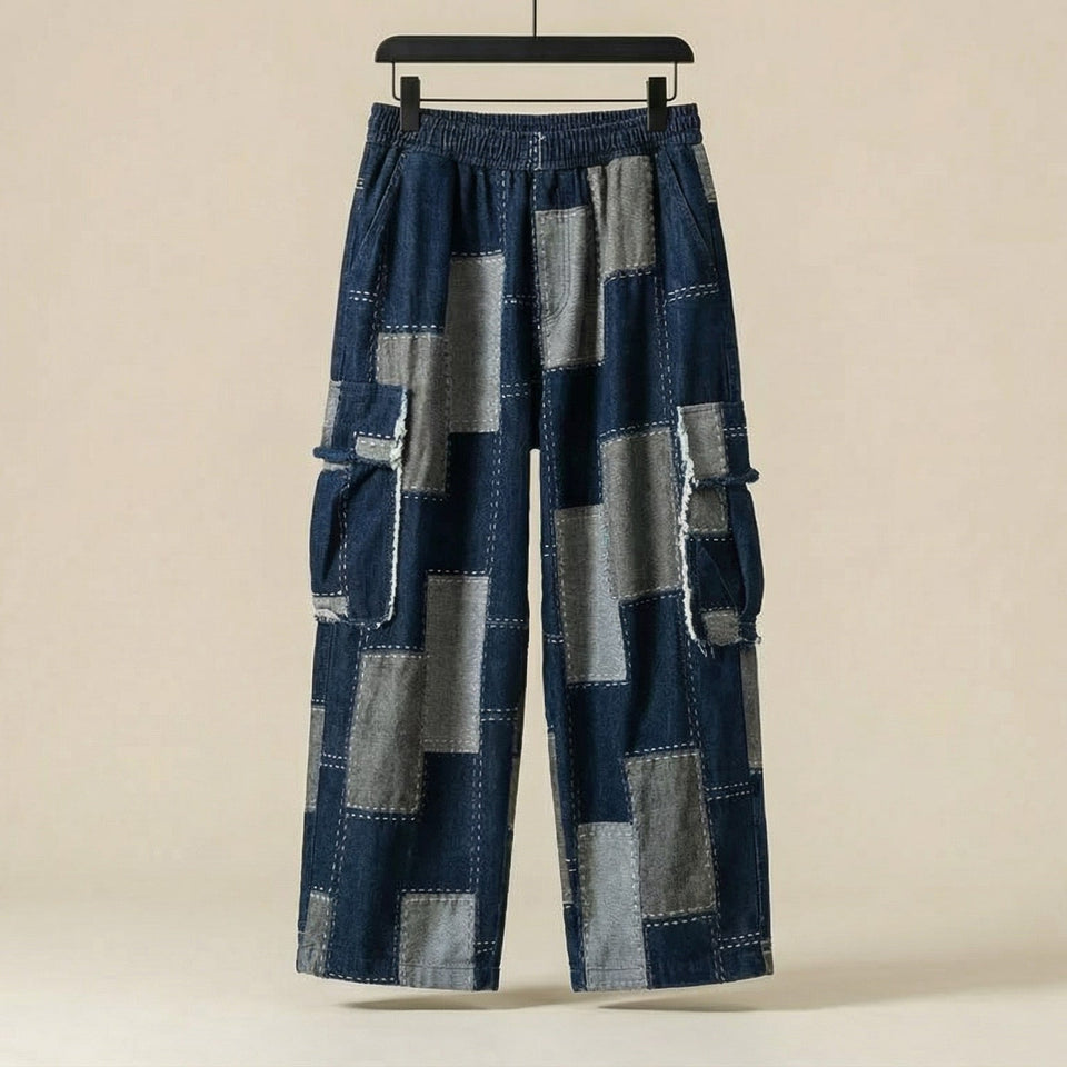 Melo Pantalón de Algodón Patchwork Pierna Ancha