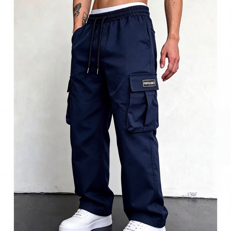 Pantalón Cargo Holgado para Hombre con Cordón