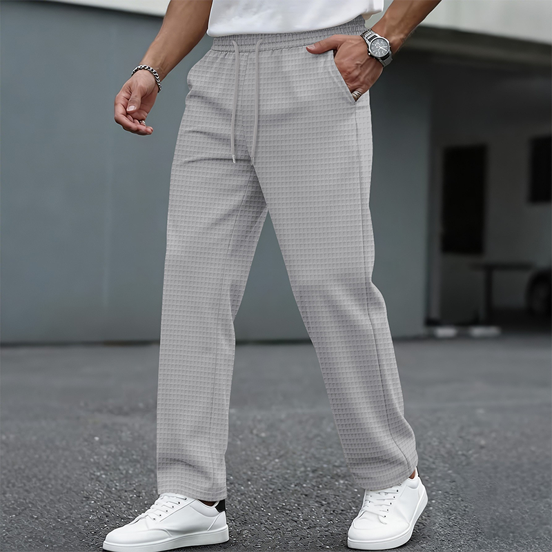 Pantalón Waffle para Hombre con Cordón Pierna Recta