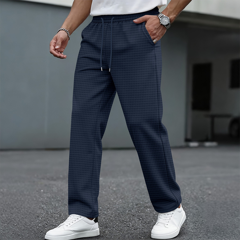 Pantalón Waffle para Hombre con Cordón Pierna Recta