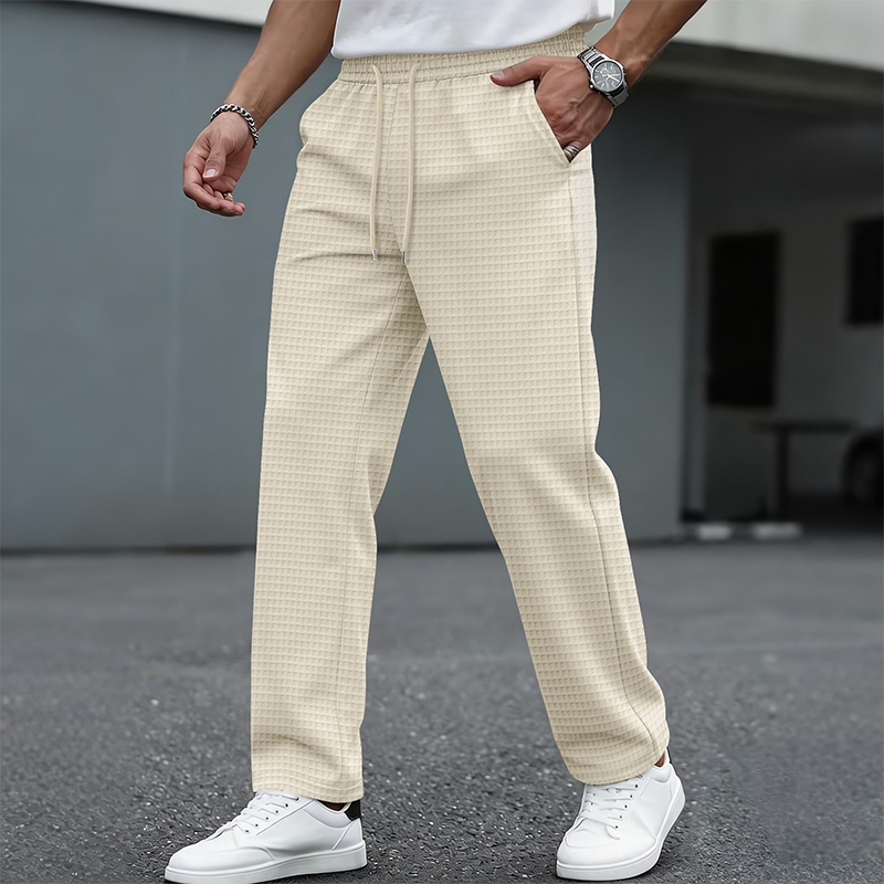 Pantalón Waffle para Hombre con Cordón Pierna Recta