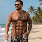 Playera con Estampado de Músculos y Tatuajes para Hombre