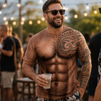 Playera con Estampado de Músculos y Tatuajes para Hombre