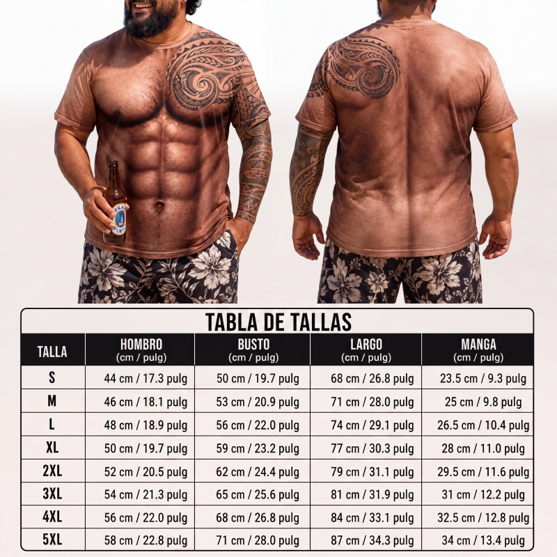 Playera con Estampado de Músculos y Tatuajes para Hombre