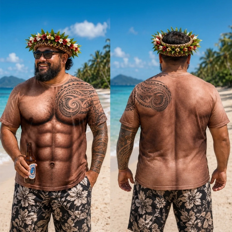 Playera con Estampado de Músculos y Tatuajes para Hombre