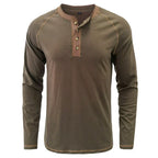 Playera Henley Manga Larga para Hombre de Algodón