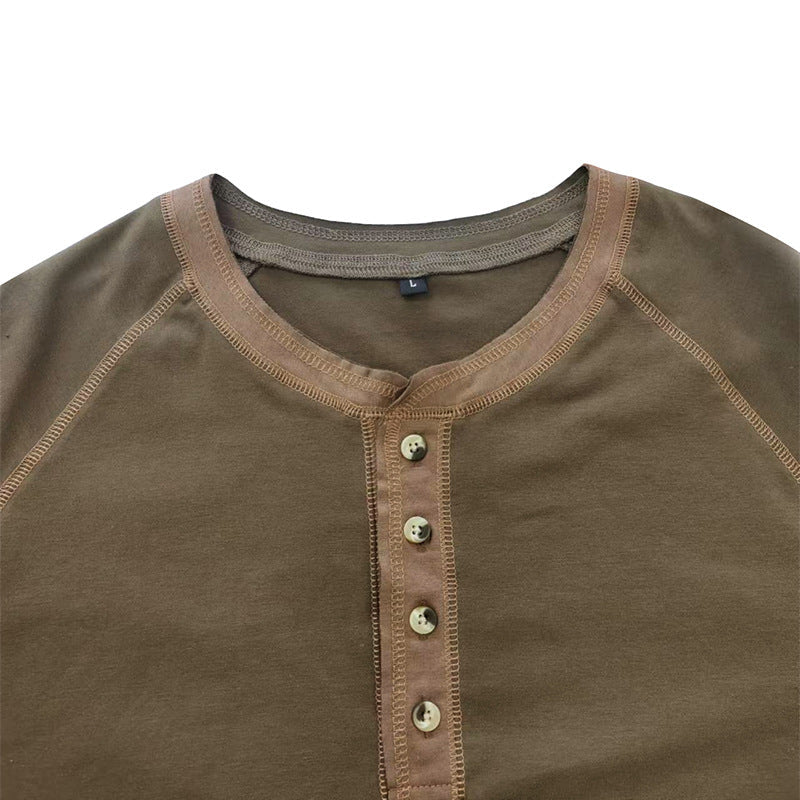 Playera Henley Manga Larga para Hombre de Algodón