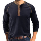 Playera Henley Manga Larga para Hombre de Algodón