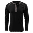 Playera Henley Manga Larga para Hombre de Algodón