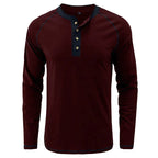 Playera Henley Manga Larga para Hombre de Algodón