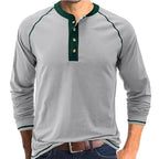Playera Henley Manga Larga para Hombre de Algodón