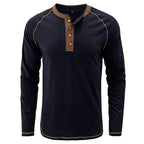 Playera Henley Manga Larga para Hombre de Algodón