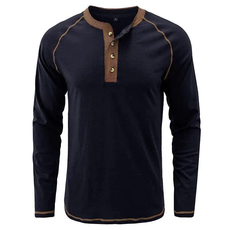 Playera Henley Manga Larga para Hombre de Algodón