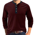Playera Henley Manga Larga para Hombre de Algodón