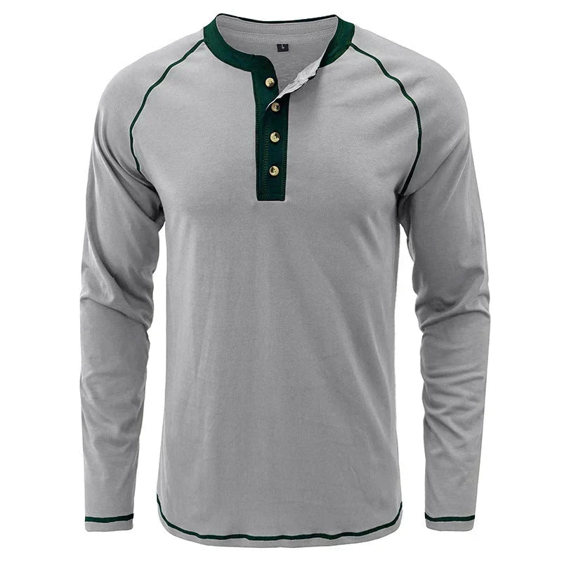 Playera Henley Manga Larga para Hombre de Algodón