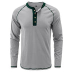 Playera Henley Manga Larga para Hombre de Algodón