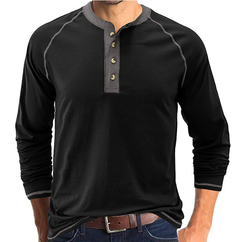 Playera Henley Manga Larga para Hombre de Algodón