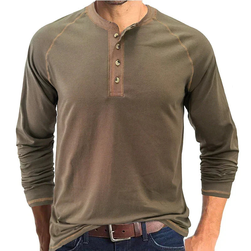 Playera Henley Manga Larga para Hombre de Algodón