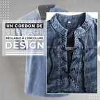 Playera de Lino Cuello V con Cordones para Hombre