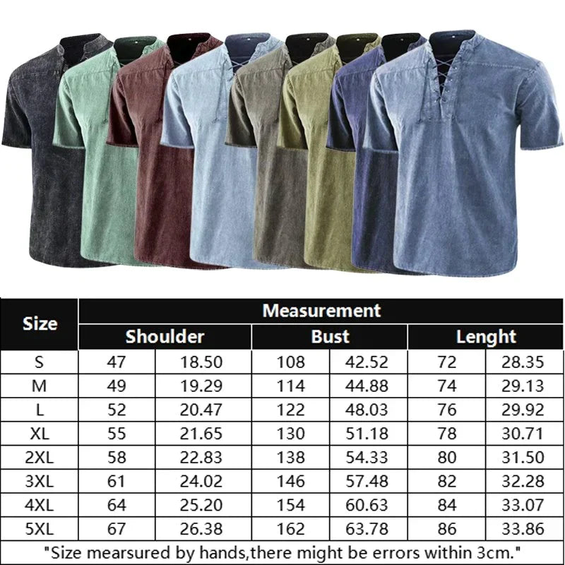 Playera de Lino Cuello V con Cordones para Hombre