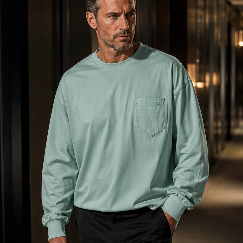 Playera Manga Larga Holgada para Hombre con Bolsillo