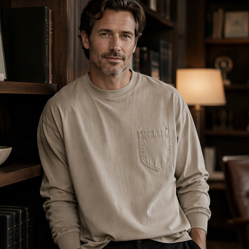 Playera Manga Larga Holgada para Hombre con Bolsillo