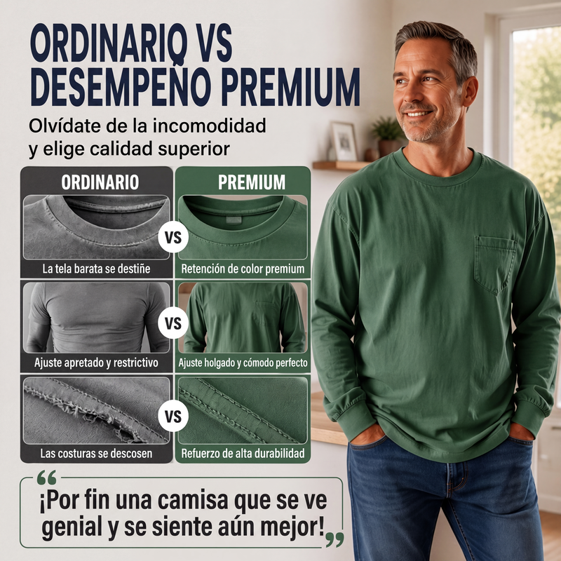 Playera Manga Larga Holgada para Hombre con Bolsillo