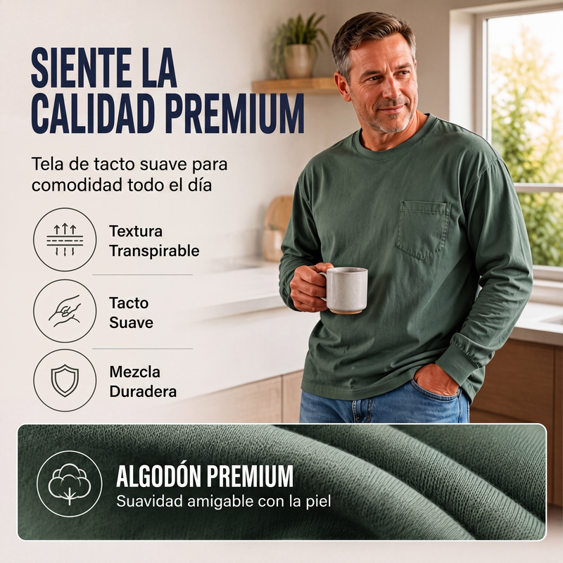 Playera Manga Larga Holgada para Hombre con Bolsillo
