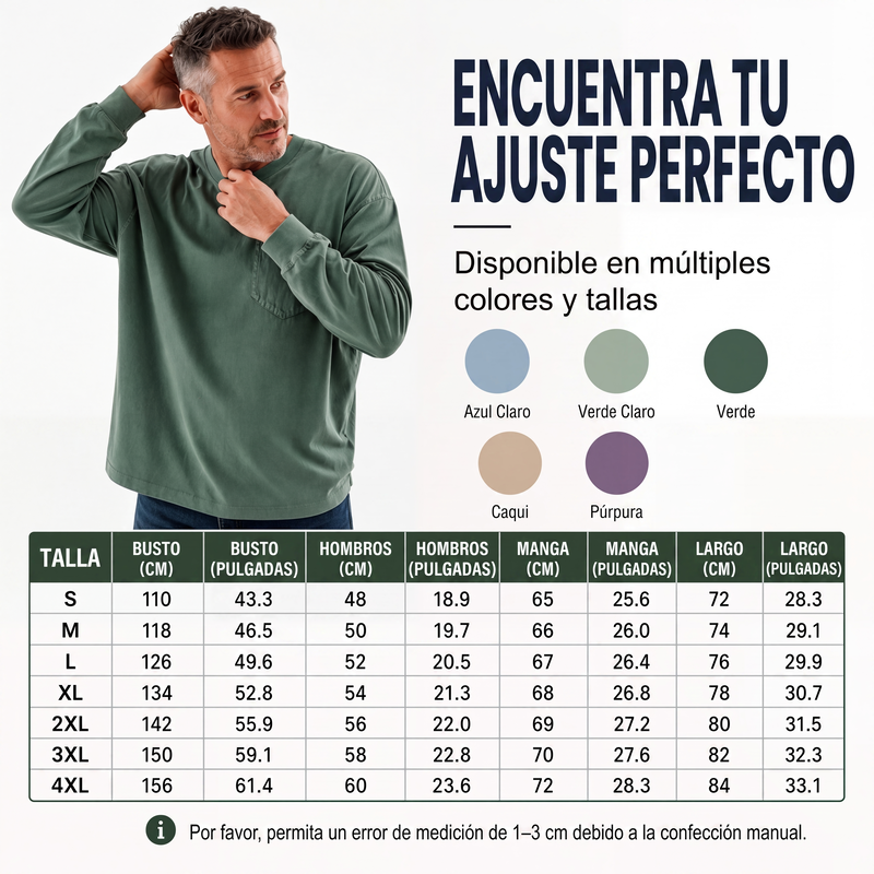 Playera Manga Larga Holgada para Hombre con Bolsillo