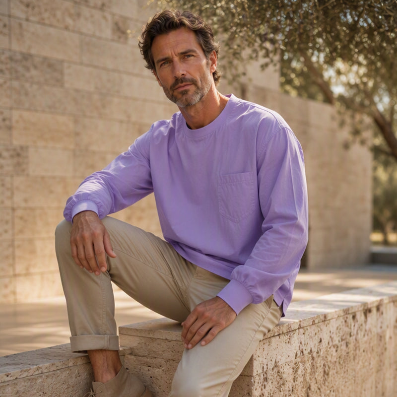 Playera Manga Larga Holgada para Hombre con Bolsillo