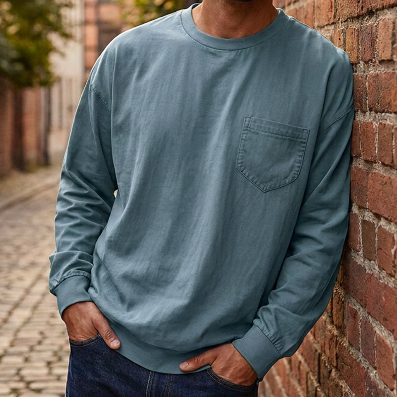 Playera Manga Larga Holgada para Hombre con Bolsillo
