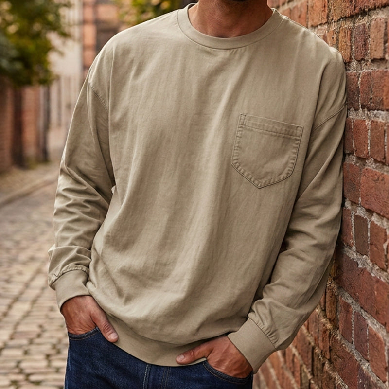 Playera Manga Larga Holgada para Hombre con Bolsillo