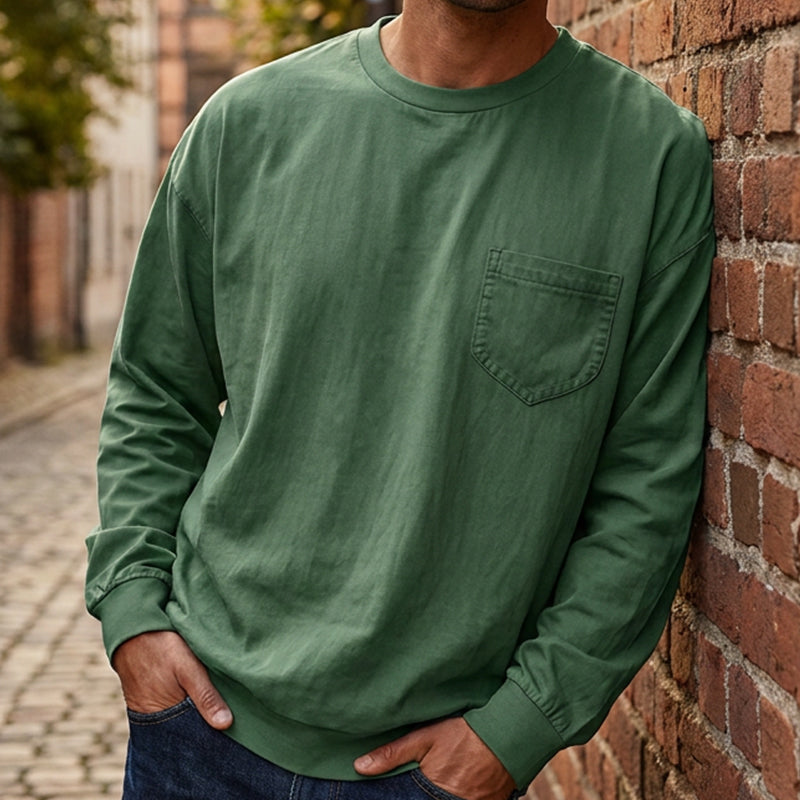 Playera Manga Larga Holgada para Hombre con Bolsillo