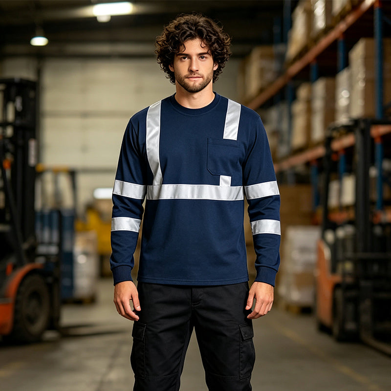 Playera de Trabajo Manga Larga para Hombre con Bandas Reflejantes