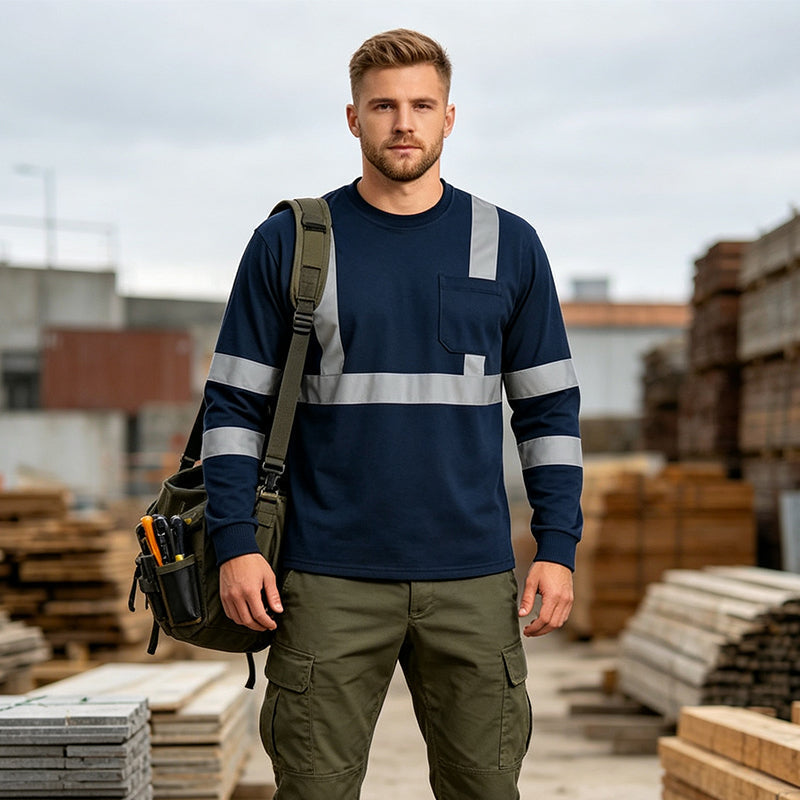 Playera de Trabajo Manga Larga para Hombre con Bandas Reflejantes