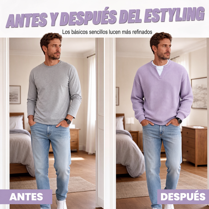 Playera Waffle Manga Larga Efecto Doble Capa para Hombre